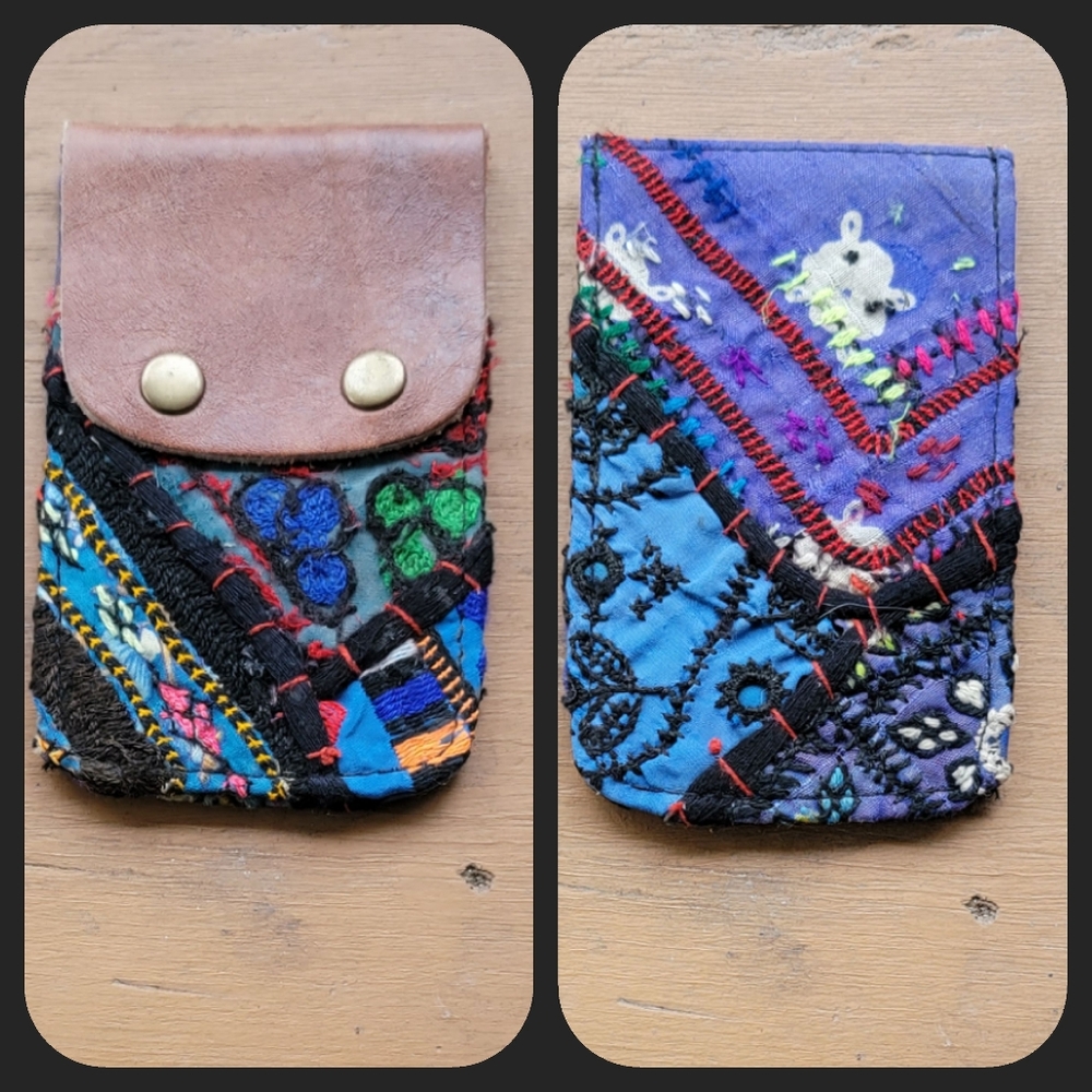 🫡🧀 Free People Boho Embroidered Repurposed vtg banjara hippie Wallet card case